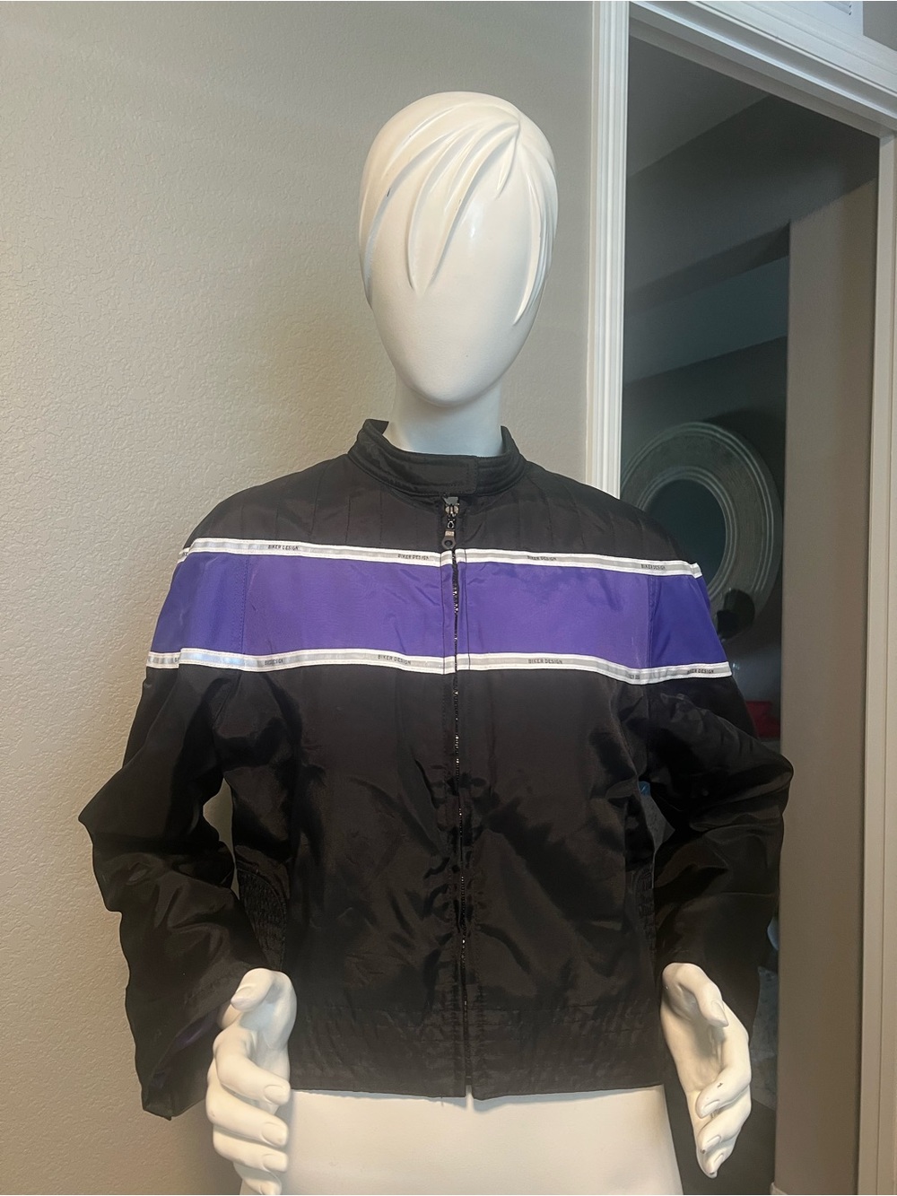 Biker Design Black/Purple Reflective Motorcycle Riding Jacket size M